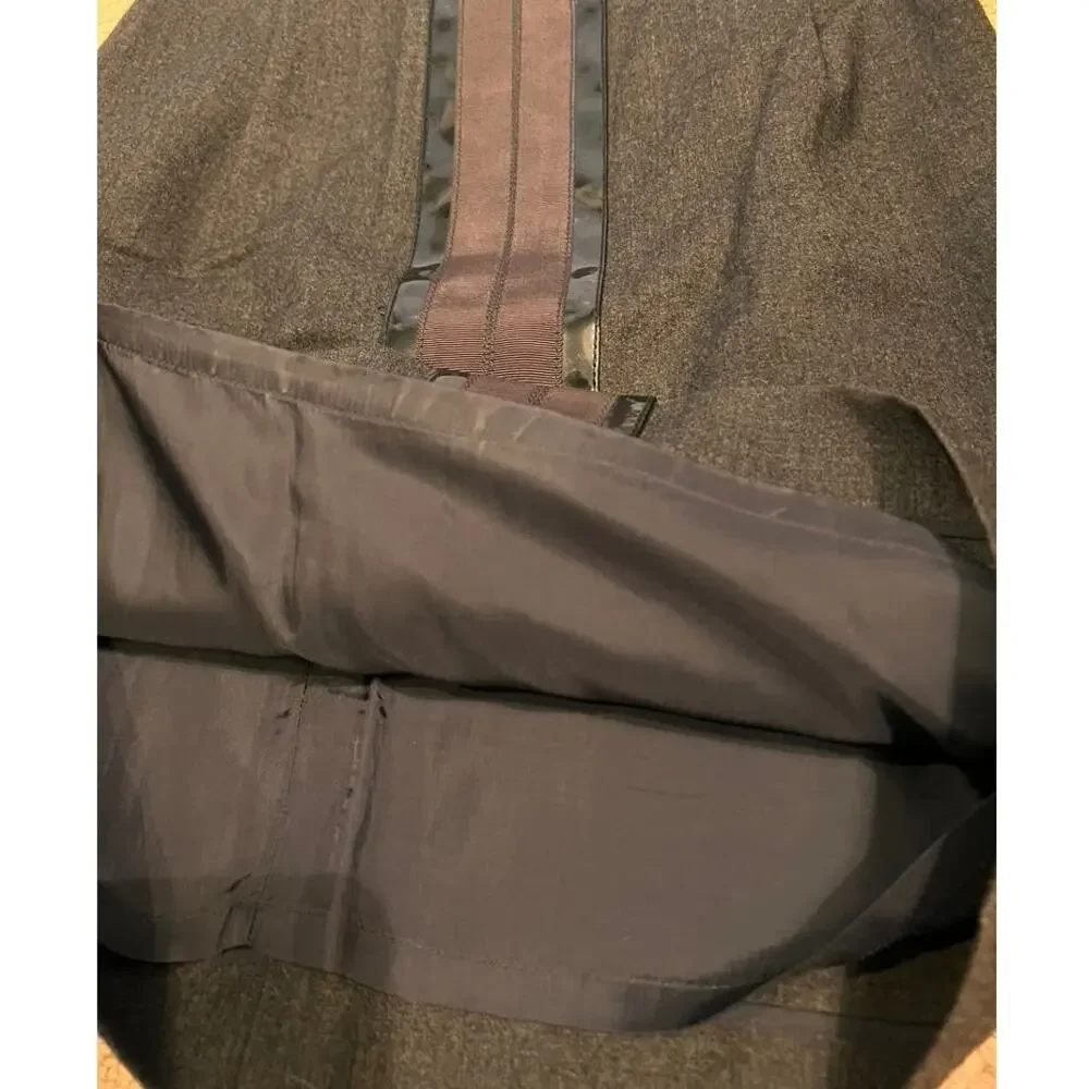 Tory Burch Wool A Line Skirt Patent Ribbon Trim Style 23081306 Size 2 Gray Black - Picture 9 of 11